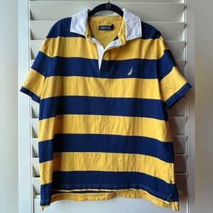 Nautica - Large - Short Sleeve Polo - Yellow/Blue Stripes